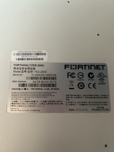 Fortinet fortianslyzer 200d - fortianslyzer,